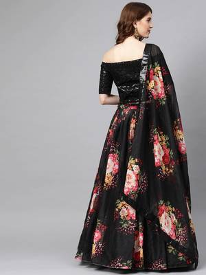 Black embroidered organza semi stitched lehenga 2