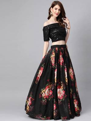 Black embroidered organza semi stitched lehenga 3