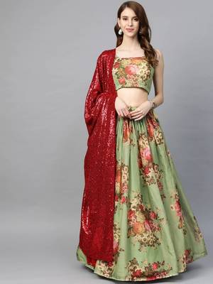 Green embroidered organza semi stitched lehenga 1