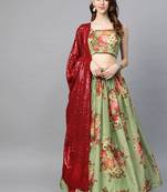 Green embroidered organza semi stitched lehenga