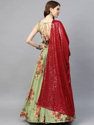 Green embroidered organza semi stitched lehenga 2