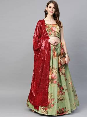 Green embroidered organza semi stitched lehenga 3