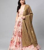 Peach embroidered organza semi stitched lehenga