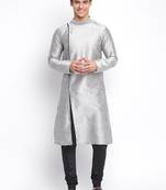 Silver Art Silk plain Straight men kurta With Churidar