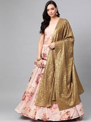 Peach embroidered organza semi stitched lehenga 3
