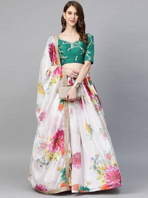 White embroidered organza semi stitched lehenga 1