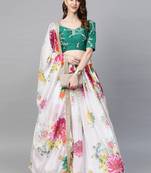 White embroidered organza semi stitched lehenga