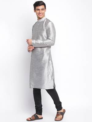 Silver Art Silk plain Straight men kurta With Churidar 2