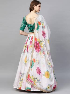 White embroidered organza semi stitched lehenga 2