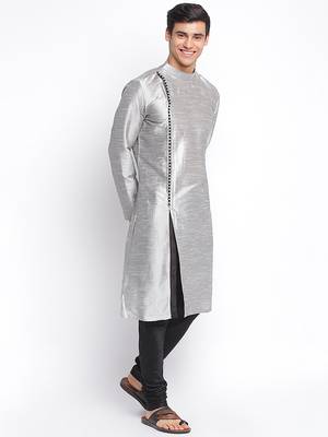 Silver Art Silk plain Straight men kurta With Churidar 3