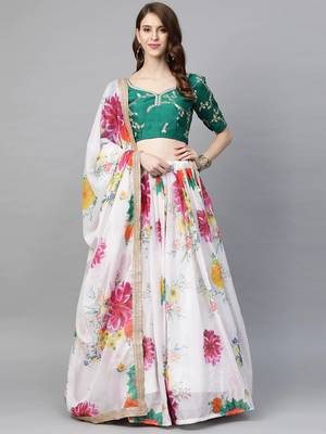 White embroidered organza semi stitched lehenga 3