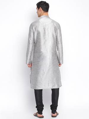Silver Art Silk plain Straight men kurta With Churidar 4