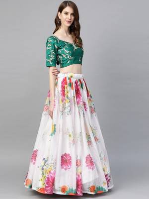 White embroidered organza semi stitched lehenga 4