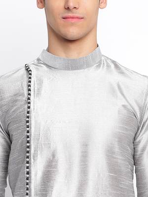 Silver Art Silk plain Straight men kurta With Churidar 5