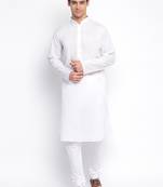 White Cotton plain Straight men kurta With Churidar