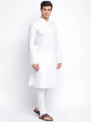 White Cotton plain Straight men kurta With Churidar 3