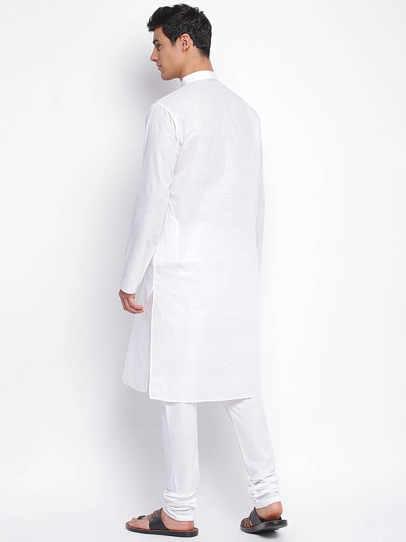 White Cotton plain Straight men kurta With Churidar