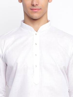White Cotton plain Straight men kurta With Churidar 5