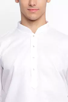 White Cotton plain Straight men kurta With Churidar
