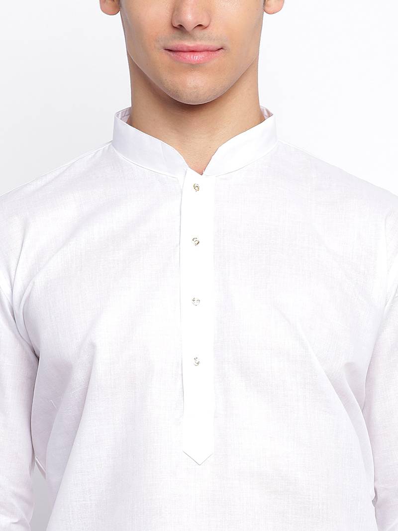 White Cotton plain Straight men kurta With Churidar