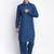 Denim Blue Cotton plain Sleeves men kurta With Churidar