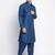 Denim Blue Cotton plain Sleeves men kurta With Churidar