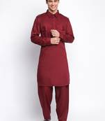 Maroon Cotton plain Pathani Set