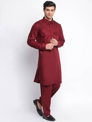 Maroon Cotton plain Pathani Set 3