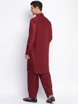 Maroon Cotton plain Pathani Set 4