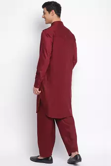 Maroon Cotton plain Pathani Set