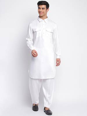 White Cotton plain Pathani Set 1