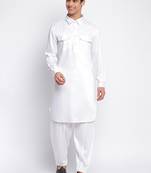 White Cotton plain Pathani Set