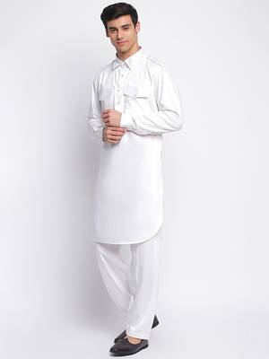 White Cotton plain Pathani Set 2