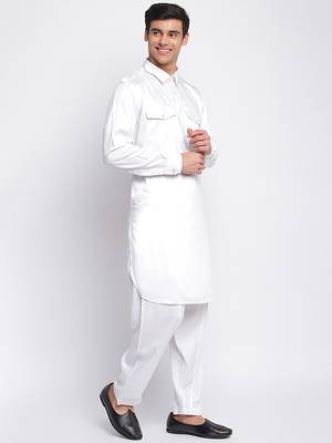 White Cotton plain Pathani Set 3
