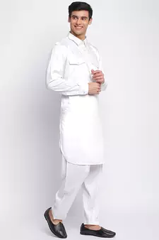 White Cotton plain Pathani Set