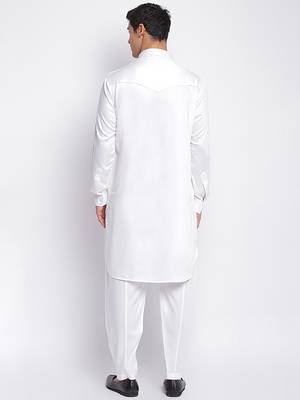 White Cotton plain Pathani Set 4