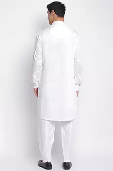 White Cotton plain Pathani Set
