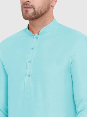 Maya Blue Cotton Silk plain Straight men kurta With Churidar 5