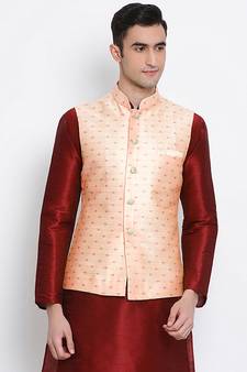 Woven Design Polka Dot Pattern Nehru Jacket