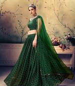 Green embroidered silk semi stitched lehenga