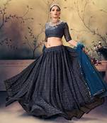 Blue embroidered georgette semi stitched lehenga