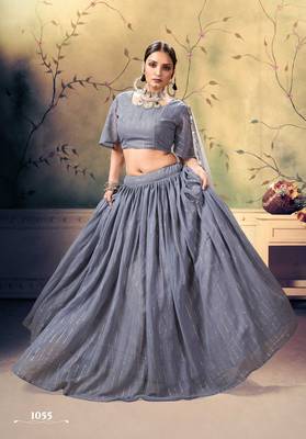 Grey embroidered georgette semi stitched lehenga 1