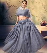 Grey embroidered georgette semi stitched lehenga