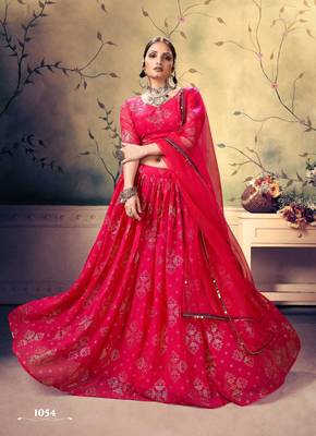 Red embroidered georgette semi stitched lehenga 1