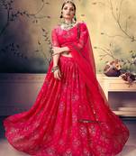 Red embroidered georgette semi stitched lehenga