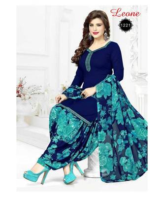 Navy Blue Crepe Printed stitched Salwar With Dupatta 1