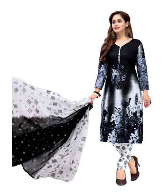 Black Printed Crepe stitched Salwar with dupatta 1