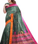 Green printed cotton saree with blouse