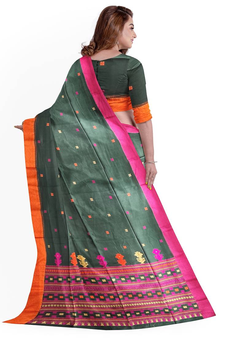 Green printed cotton saree with blouse