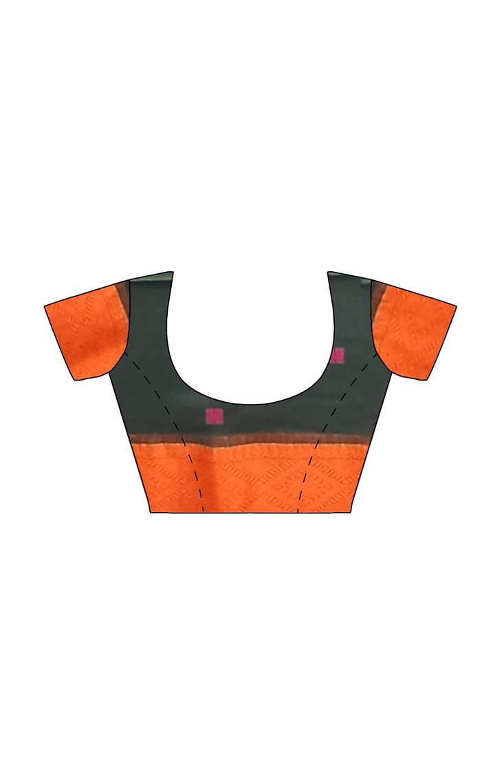 Green printed cotton saree with blouse